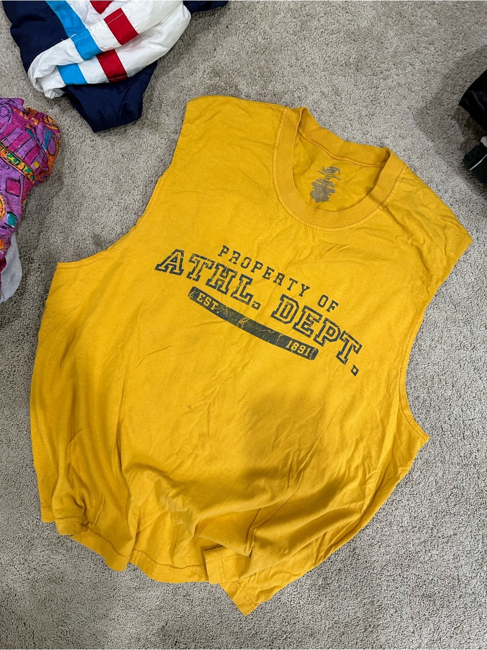 STARTER Yellow Athletic Muscle Tee with ATHL. DEPT. Graphic